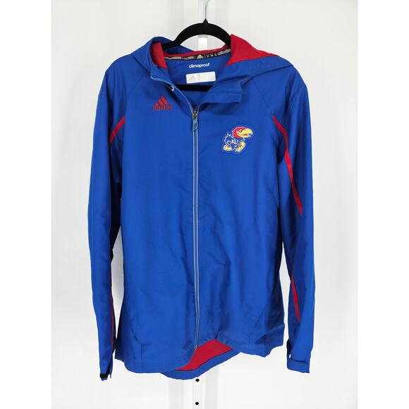 Adidas Mens Sz M Zip Up Athletic Track Jacket Kansas Jayhawks Blue Hooded - Picture 1 of 5
